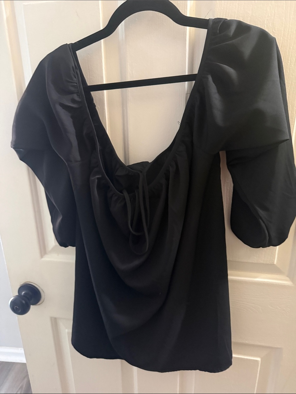 SHEIN Black Puff-Sleeve Draped Women's Top